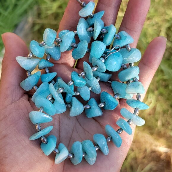 Gorgeous ocean blue amazonite 925 sterling silver handmade chunky graduating nec - Picture 3 of 16